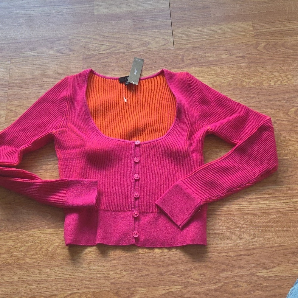 J.Crew Pink Cardigan Size XS Scoopneck Stretch NWT $118 Pink and Orange - Picture 2 of 6